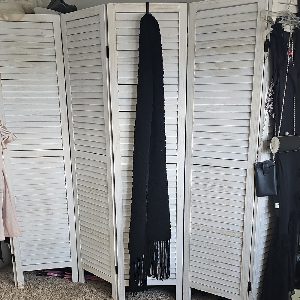 Home Crochet Long Black Fringe Scarf